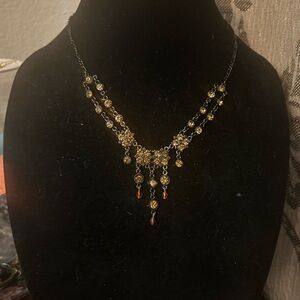 Vintage 1990-2000s Amber Rhinestone Statement Necklace